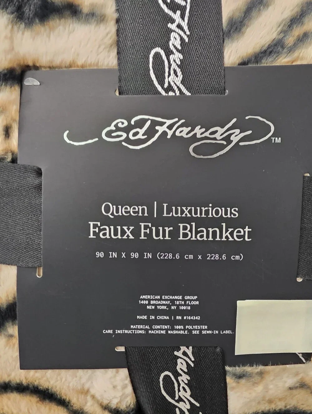 Ed Hardy QUEEN Luxurious Faux Fur Blanket Tiger Print Brand New 90in x 90in